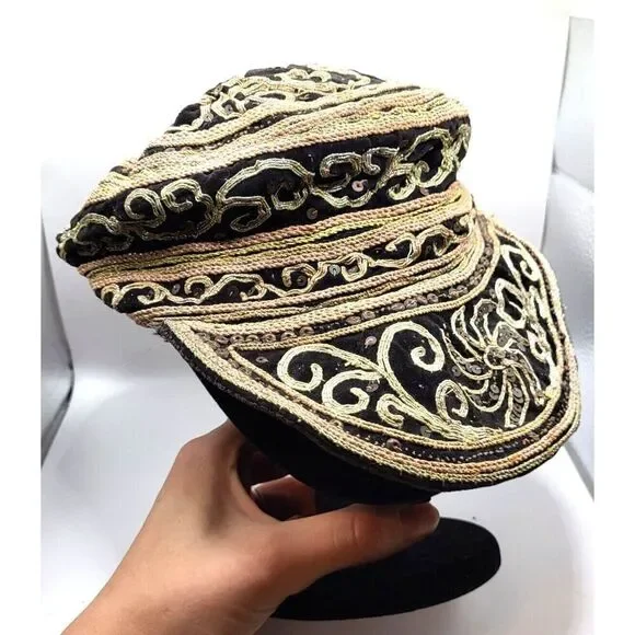 Vintage Brass Metal Sequin Thai Burmese Hat 8in - Picture 2 of 4